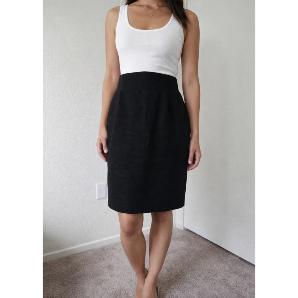 Donna Karan Womens Size 14 Black Knee Length‎ Skirt 100% Linen Pencil  80s Lined
